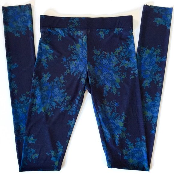 GANNI - Blue Floral Sheer Leggings - Sky Captain Printed Mesh - S - Picture 1 of 12